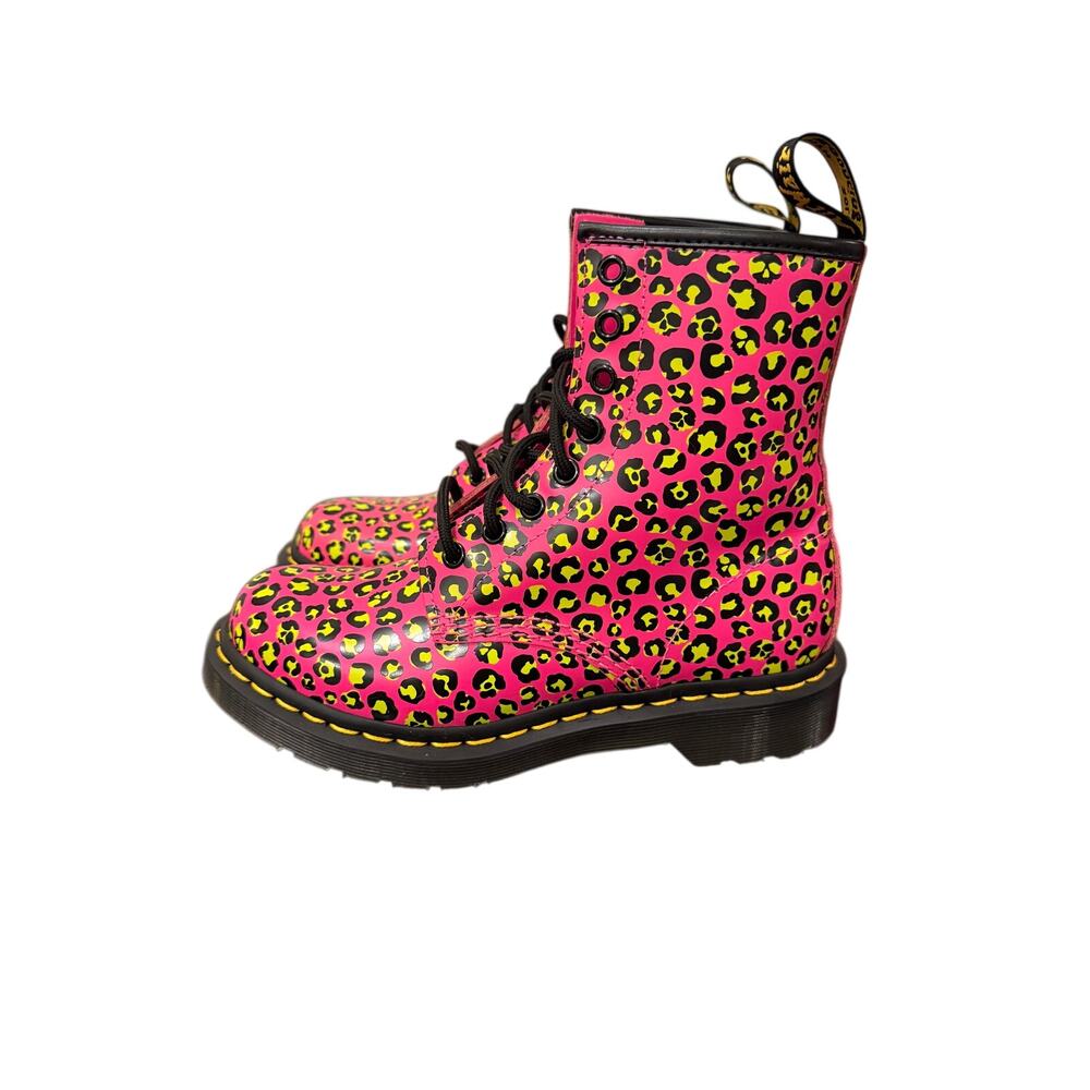 Dr Martens Doc Marten 1460 Neon Pink Leopard Print Boots Women 6 NWOT